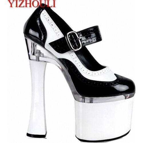 Classics Black / White Womens Single Shoes 18CM Thick High-Heeled Shoes Platform Shoes 7 Inch Ankle Strap High-Heeled Shoes