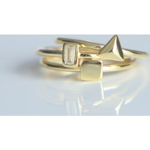 Gold color stack rings simple single stone geometric round triangle square simple minimal gold filled ring