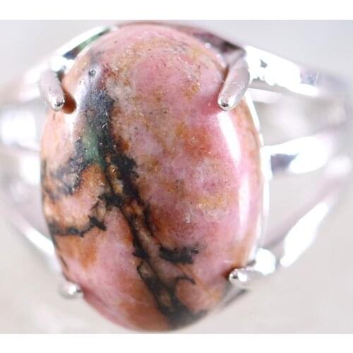 Finger Ring For Woman Natural Stone Gem Oval Beaded Ring Pink Rhodonite Ring Adjustable Jewelry Gift 1Pcs Z183