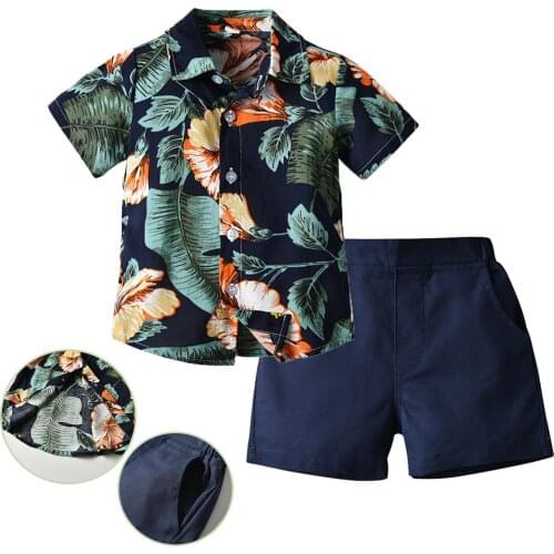 Hawai Seaside Resort Boy Clothes Set Summer Beach Short Sleeve Shirt Tops +Shorts Outfit Casual Gentleman Suit детская одежда L
