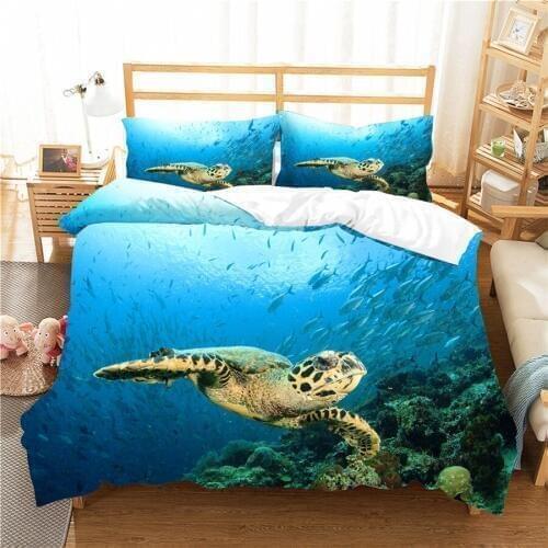 A Bedding Set 3D Printed Duvet Cover Bed Set Sea Turtle Home Textiles for Adults Bedclothes with Pillowcase #HG12