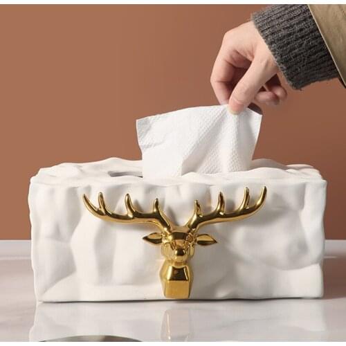 European-style Elk Tissue Box Desktop Ceramic Ornaments Living Room Home Decorations Tissue Box Coffee Table Napkin Storage