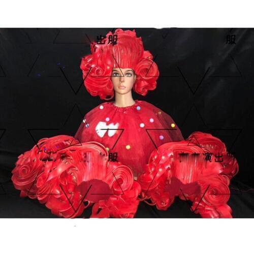 Red Big Wave Wig Halloween Cosplay Music Festival Creative Costumes