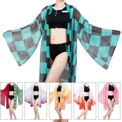 Anime Demon Slayer Cosplay Kochou Shinobu Bikini Swimsuit Cos Kimono Cardigan Bathing Suit Swimsuit Cover