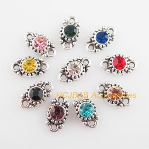 Fashion 30Pcs New Daisy Charms Tibetan Silver Tone Retro Mixed Crystal Connectors 6.5x11.5mm