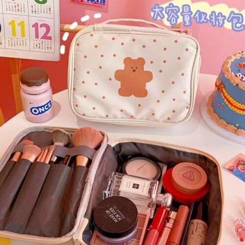Cartoon Canvas Womens Cosmetic Bag Stationery Organizer Travel Necessary Bags Makeup Storage Organizer Wash Toiletry Handbag