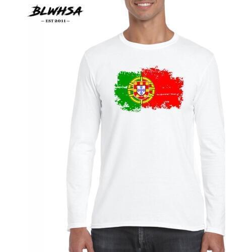 BLWHSA Brand Portugal Flag Men T shirts Long Sleeve O-neck Cotton Tops Tees Funny Autumn Fashion White T-shirts Men