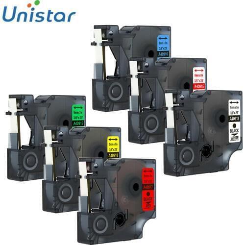 Unistar 6pcs/lot Combo Set Compatible for Dymo Labels 9mm 40913 40915 40916 40917 40918 40919 Labels Ribbons Label Maker