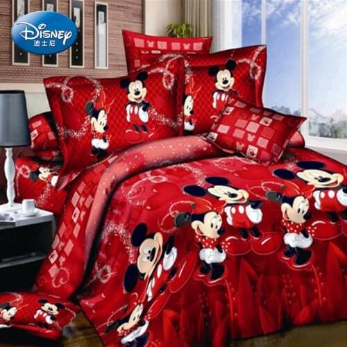 Disney Mickey Minnie Mouse Bedding Sets Red Festive Wedding Couple Teen Duvet Cover Pillow Cases Comforter Cover Home Decoration