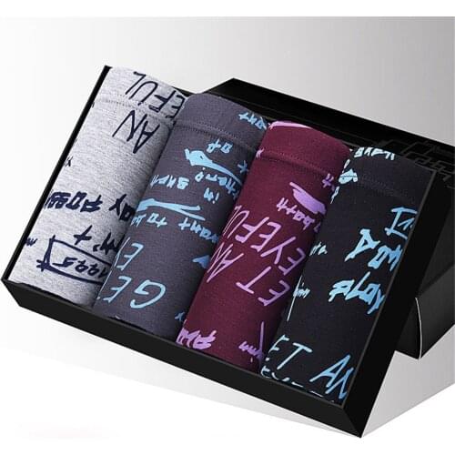 4pcs/set Breathable Cotton Mens Panties Printed Underpants Comfortable Boxers Lingerie Elastic Breathable Underwear Clothing