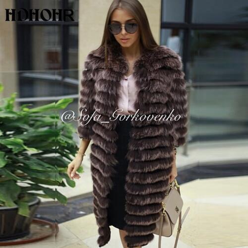 HDHOHR 2020 New Women Warm Real Fox Fur Coat Long Winter Genuine Fox Fur Jackets With Belt Outerwear Can add sleeves free