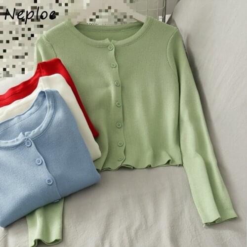 Neploe Single Breasted Slim Fit Long Sleeve Knitted Cardigans 2021 Spring and Autumn O-neck Solid Simple Women Sweater 82401