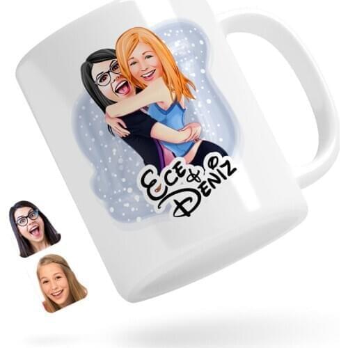 Personalized Sisters Caricature Of White Mug Bardak-10