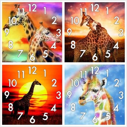 Dpsprue Full Diamond Painting Cross Stitch With Clock Mechanism Mosaic 5D Diy Square Round Animal Deer 3d Embroidery Gift