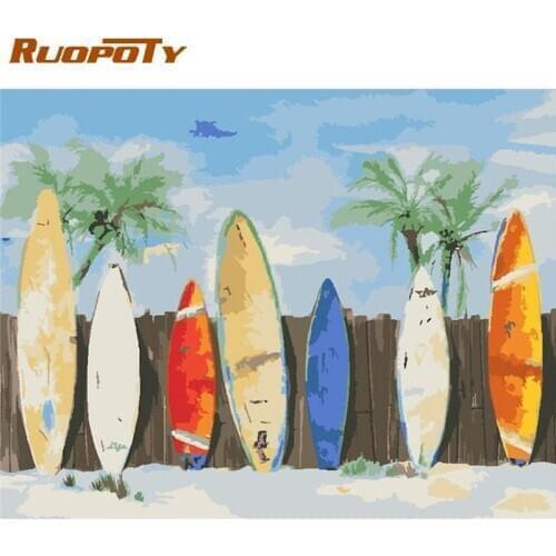 RUOPOTY Painting By Numbers For Adults Children Unique Gift Surf Board Landscape Oil Picture By Number Handmade Home Decor Art