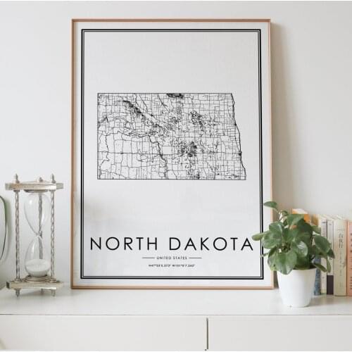 North Dakota state Road map Nordic Living Room Decoration Canvas Poster Modern Home Decor Art Print Painting