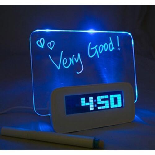 Blue LED Fluorescent Digital Alarm Clock with Message Board USB 4 Port Hub