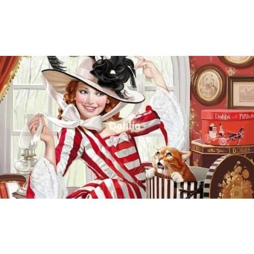 Change Hat To Cat Noble Lady Beauty Women Cats Retro Cross Stitch Kits Embroidery Needlework DIY 14CT Unprinted Handmade