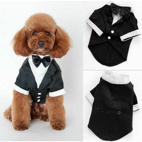 Pet Dog Wedding Suit Tuxedo Bow Tie Shirt Puppy Cat Clothes Coat S/M/L/XL/XXL