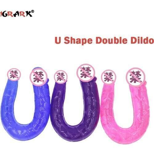 U Shape Double Dildo Flexible Soft Vagina & Anal Women Lala Love Gay Lesbian Double Ended Dong Penis Artificial Penis Sex Toys