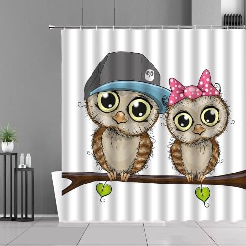 Cartoon Waterproof Shower Curtains Lovely Owl Panda Funny Animal Bath Curtain Set Child Bathroom Screen Baby Showers Decorations