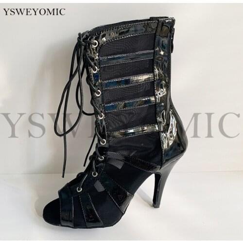 Black Latin Boot Dance Shoes Latin Women Leather High Heel Suede Outsole and Rubbel Sole Available Soft Salsa Latin Dance Boot