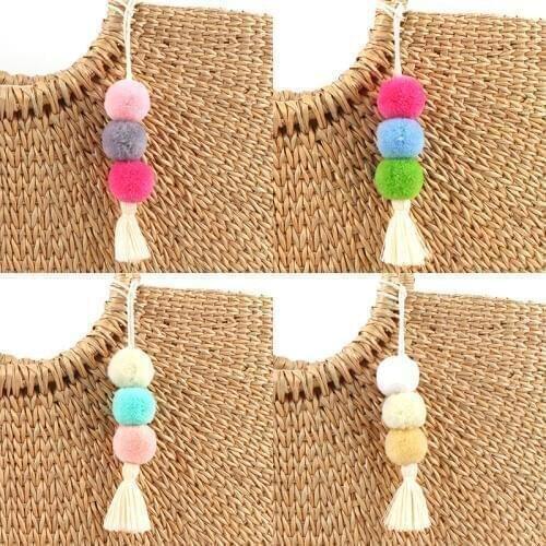 1Pc Bohemian Colorful Hairball Pompon Keychain Tassel Boho Style Keyring Handcraft For Women Trinket Gift Jewelry Accessories