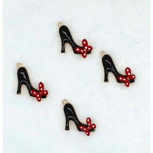 10pcs Black White bow-knot Enamel High Heel Shoes Charm DIY Metal Bracelet Necklace Jewelry Findings XL492
