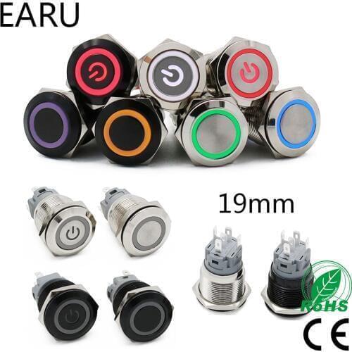 19mm New Type Waterproof Metal Push Button Switch LED Light Anodize Oxide Black Momentary Latching Car Engine PC Power Switch 5V