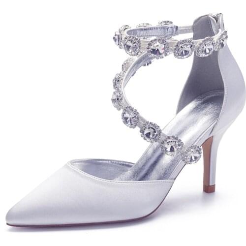 2021 High Heels Satin Rhinestone Wedding Ribbon Heeled Prom Evening Party Dress Shoes Summer