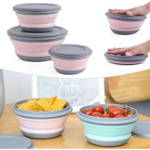 3Pcs Folding Camping Bowl Set Portable Silicone Kitchen Containers for Travel Outdoor Camping