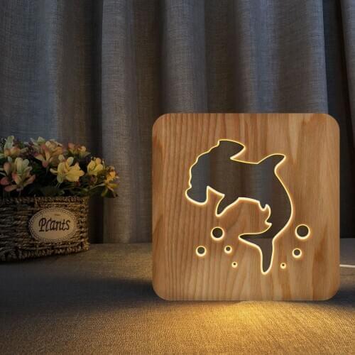 3d Wooden Lamp Shark Shape Creative Table Lamp Led Usb Night Light for Kids Gift Home Bedroom Decoration