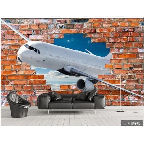 3d photo wallpaper custom mural on the wall Airplane brick wall hole living room home decor wallpaper for walls 3 d