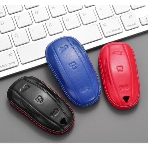 4D Car Geunine Leather Key Cover Case For Tesla Model S Model X Model 3