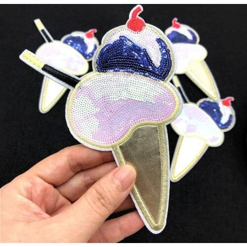 50pcs/Lot Pu Sequined Ice Cream Embroidery Patches Letters Clothing Decoration Accessories Diy Iron Heat Transfer Applique