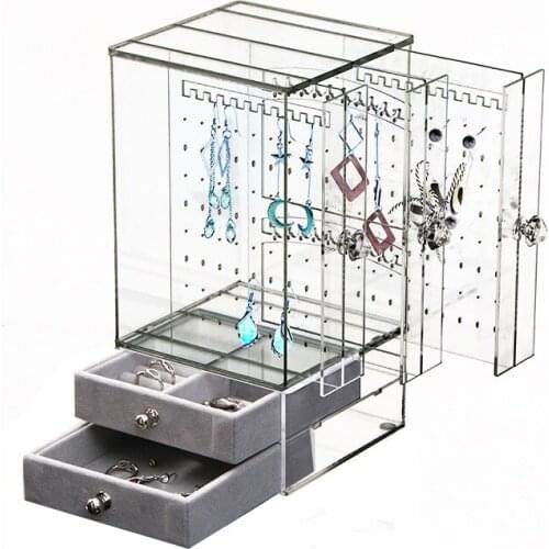 Acrylic Earring Storage Box Makeup Rings Jewelry Organizer Box Stand Display Earring Studs Holder With Drawer Rings Box Rack