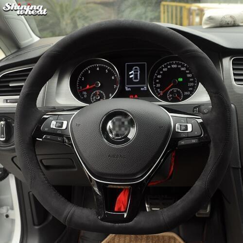 Shining wheat Hand-stitched Black Suede Steering Wheel Cover for Volkswagen VW Golf 7 Mk7 New Polo Jetta Passat B8