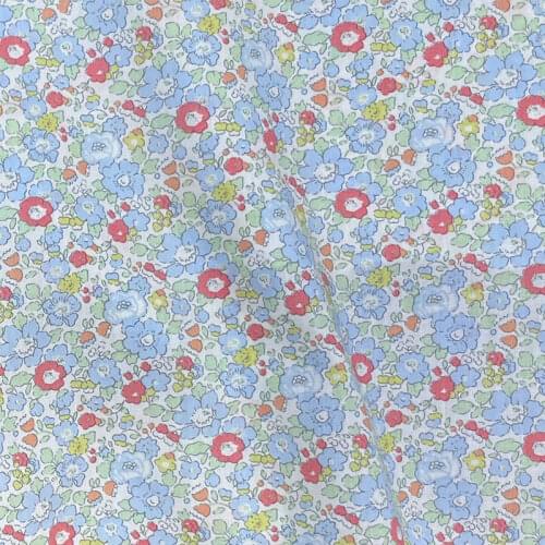 Light Blue Flower 80S Like Liberty Cotton Poplin Fabric For Kids Baby Sewing Cloth Dresses Skirt DIY Handmade Patchwork Meter