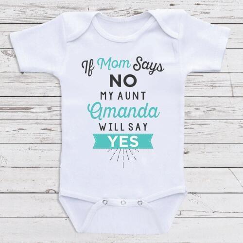 DERMSPE Newborn Boy Girl Short Sleeve Letter Print If Mom Says No My Aunt Amanda Will Say Yes Romper Outfits Baby Clothes