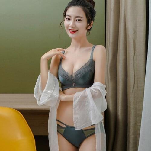 Wasteheart Women Fashion Blue Green Lingerie Sets Wireless Lace Cotton Panties Padded Bras Push Up Bra Sets Underwear A B C Sexy