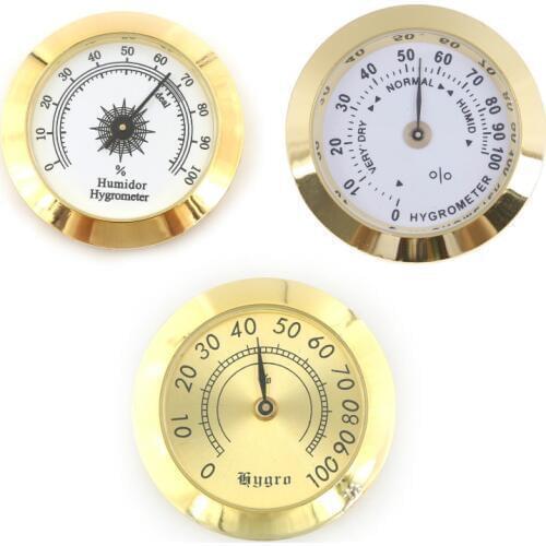 1Pcs 50mm/37mm Round Glass Analog Hygrometer For Humidors Gold For Guitar Violin Cigar Tobacco Box