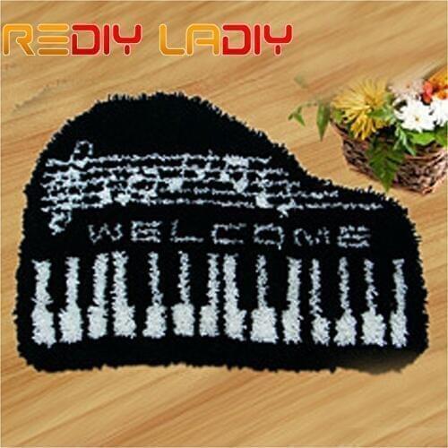 Latch Hook Rug Kits Crocheting Carpet Rug Welcome Piano Acrylic Yarn Pre-Printed Canvas Cushion Mat Crochet Tapestry Sofa Decor
