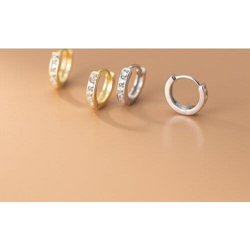 Small 7mm Real. 925 Sterling Silver Fine jewelry CZ 4A+ Round hoop huggie earrings C-G9408
