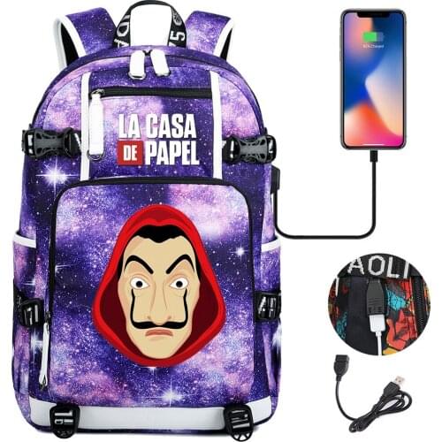La Casa De Papel Money Heist House of Paper Backpack Women Men Multifunction USB Charging Laptop Backpack Travel Bags