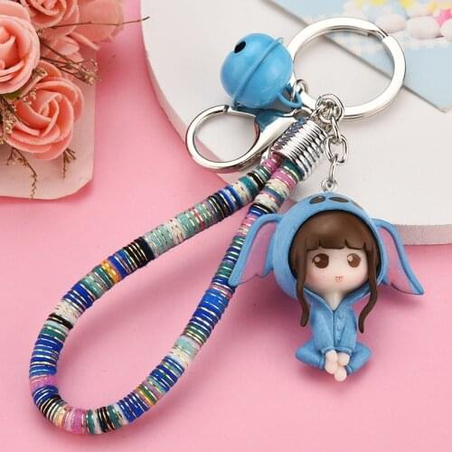 Cartoon Resin Hat Girl Doll Keyring Cotton Rope Keychain for Women Girl Car Bag Decoration Pendant Key Chains