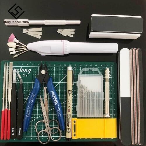 Hobby Modelling Tools Set Model DIY Accessories Cutting Mat Self Healing Grinding Machine Polishing Tools Kit For Gundam