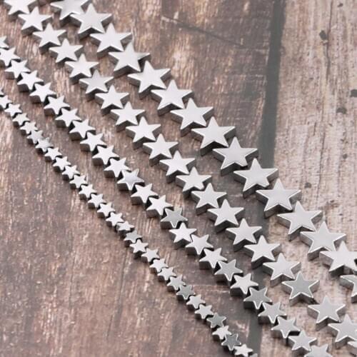 Natural Stone Hematite Star Loose Beads Silver Color Pentagram Spacers Jewelry Making DIY Bracelet Necklace Accessories 15" B277