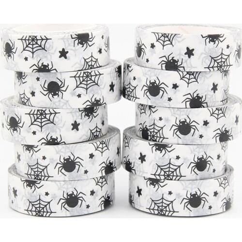 NEW 10pcs/Lot 15MM*10M Halloween Black Spider Washy Tape DIY Scrapbooking Paper Photo Album Adhesive Masking Tape