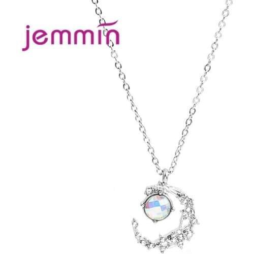 New Arrival 925 Sterling Silver Crystal Pendant Necklace for Women Romantic Zircon Moon Crescent Necklaces Fine Jewelry