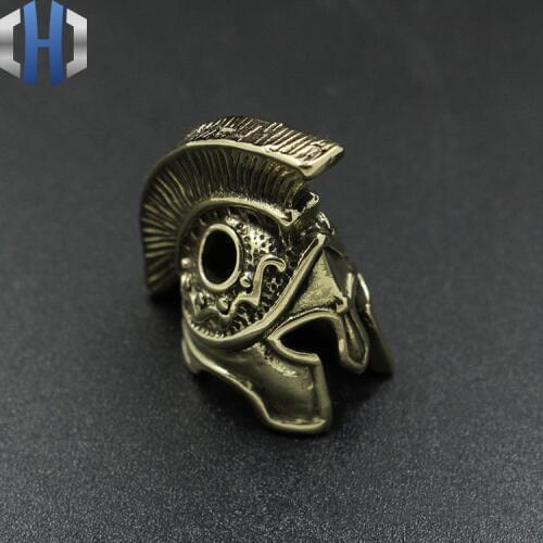 Solid Brass Sparta Mask Helmet Paracord Beads Parachute Cord Knife Lanyard Bead DIY EDC Free Shipping With 100CM Paracord